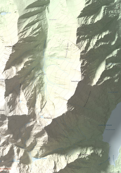 Mapa de relieve de Pic de Canalbona, 2965 m, Pallars Sobirà, lámina 100 Cims de Trobart. Detalle de la zona superior derecha. 70 × 100 cm.