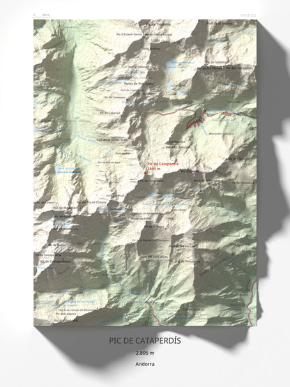 Mapa de relieve de Pic de Cataperdís, 2805 m, Andorra, lámina 100 Cims de Trobart 30 × 40 cm.