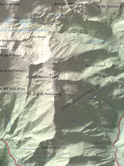 Mapa de relieve de Pic de Cataperdís, 2805 m, Andorra, lámina 100 Cims de Trobart. Detalle de la zona inferior derecha. 30 × 40 cm.