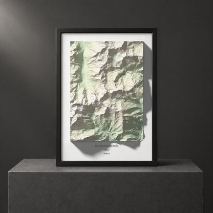Mapa de relieve de Pic de Cataperdís, 2805 m, Andorra, lámina 100 Cims de Trobart. Presentación enmarcada. 50 × 70 cm.