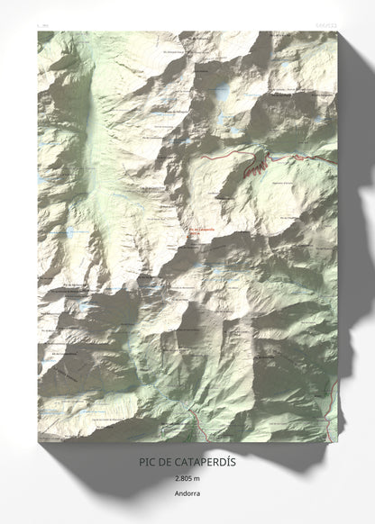 Mapa de relieve de Pic de Cataperdís, 2805 m, Andorra, lámina 100 Cims de Trobart 50 × 70 cm.