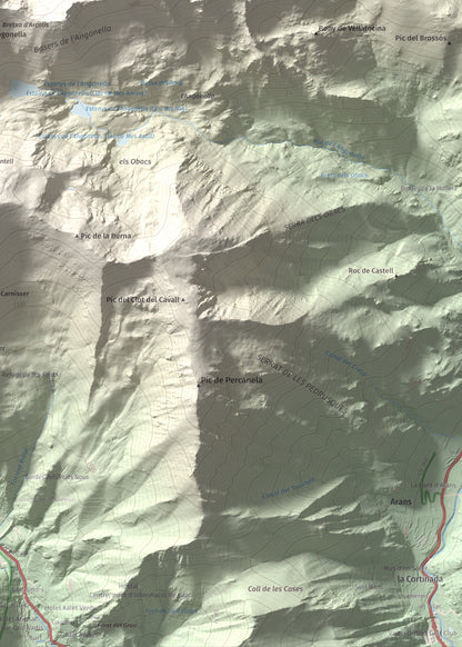 Mapa de relieve de Pic de Cataperdís, 2805 m, Andorra, lámina 100 Cims de Trobart. Detalle de la zona inferior derecha. 50 × 70 cm.