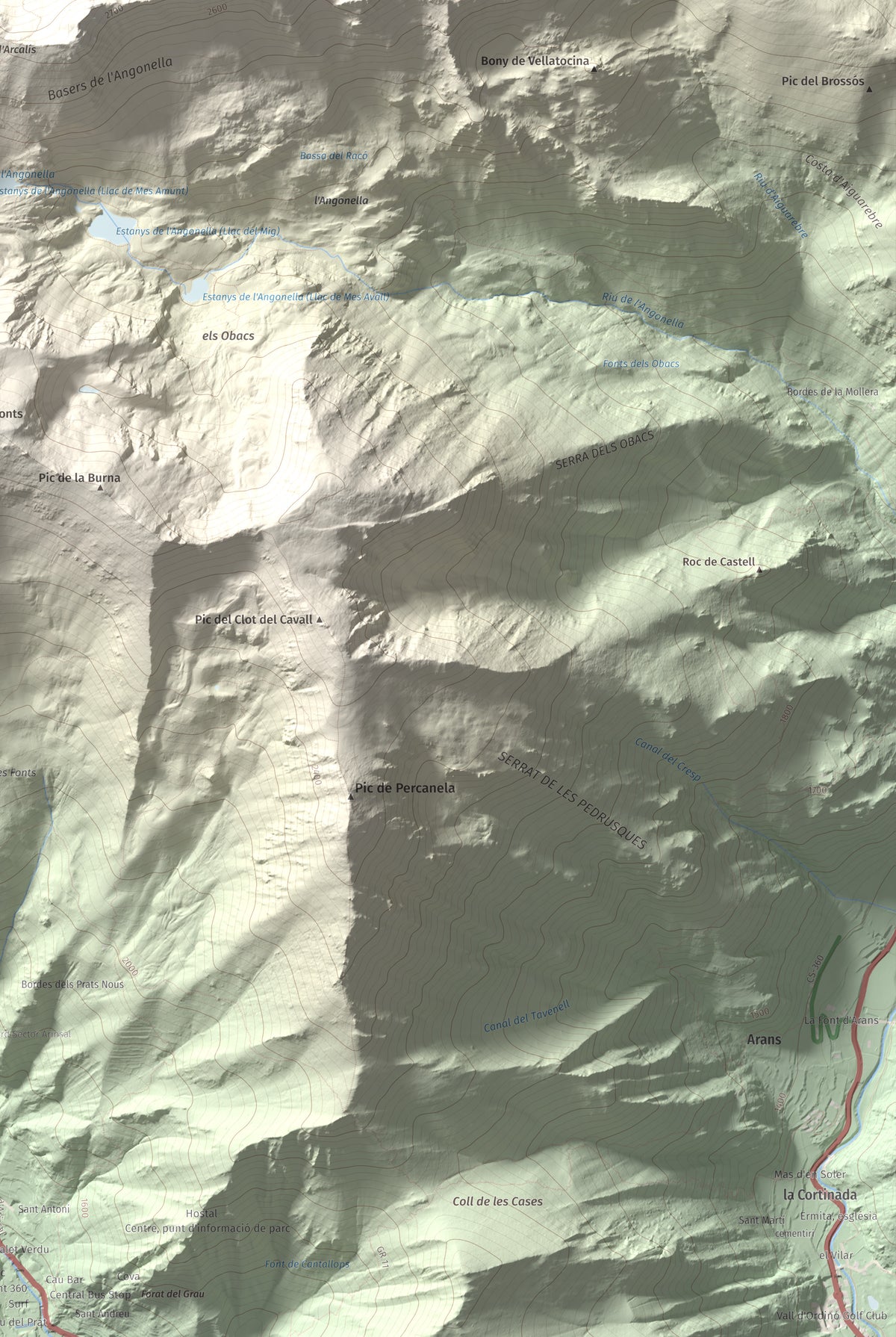 Mapa de relieve de Pic de Cataperdís, 2805 m, Andorra, lámina 100 Cims de Trobart. Detalle de la zona inferior derecha. 61 × 91 cm.