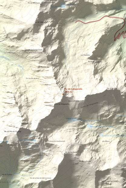 Mapa de relieve de Pic de Cataperdís, 2805 m, Andorra, lámina 100 Cims de Trobart. Detalle de la zona central. 61 × 91 cm.