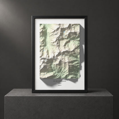 Mapa de relieve de Pic de Cataperdís, 2805 m, Andorra, lámina 100 Cims de Trobart. Presentación enmarcada. 70 × 100 cm.