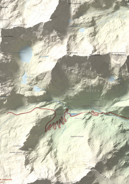 Mapa de relieve de Pic de Cataperdís, 2805 m, Andorra, lámina 100 Cims de Trobart. Detalle de la zona superior derecha. 70 × 100 cm.