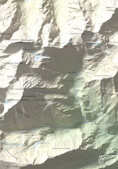 Mapa de relieve de Pic de Cataperdís, 2805 m, Andorra, lámina 100 Cims de Trobart. Detalle de la zona inferior izquierda. 70 × 100 cm.