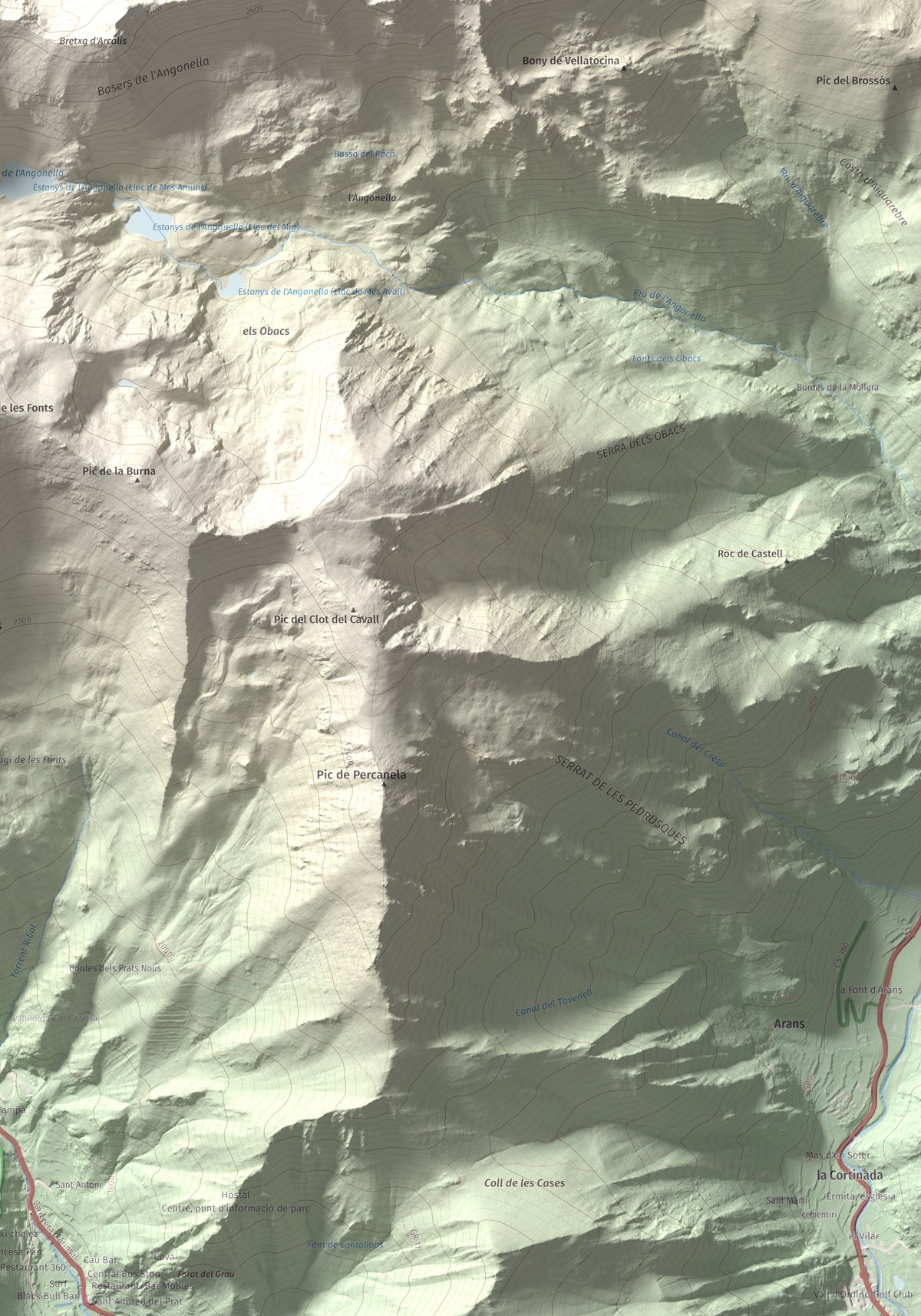 Mapa de relieve de Pic de Cataperdís, 2805 m, Andorra, lámina 100 Cims de Trobart. Detalle de la zona inferior derecha. 70 × 100 cm.