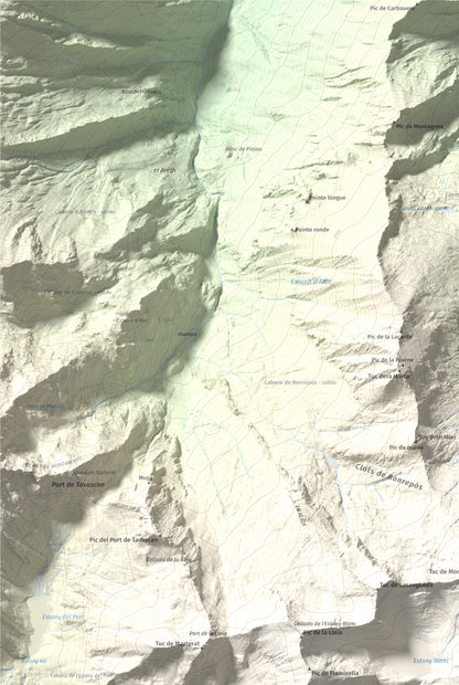 Mapa de relieve de Pic de Certascan, 2853 m, Pallars Sobirà, lámina 100 Cims de Trobart. Detalle de la zona superior izquierda. 61 × 91 cm.