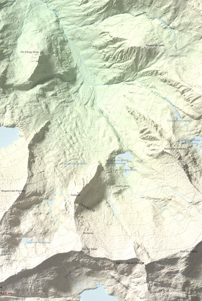 Mapa de relieve de Pic de Certascan, 2853 m, Pallars Sobirà, lámina 100 Cims de Trobart. Detalle de la zona superior derecha. 61 × 91 cm.