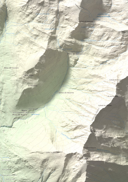 Mapa de relieve de Pic de Certascan, 2853 m, Pallars Sobirà, lámina 100 Cims de Trobart. Detalle de la zona inferior izquierda. 70 × 100 cm.