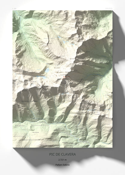 Mapa de relieve de Pic de Clavera, 2721 m, Pallars Sobirà, lámina 100 Cims de Trobart 50 × 70 cm.