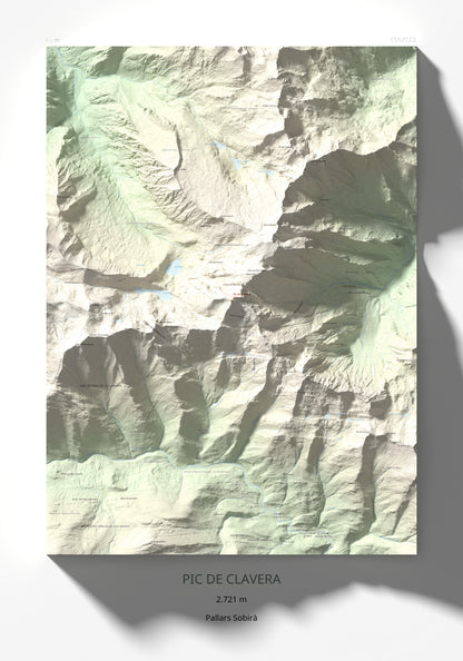 Mapa de relieve de Pic de Clavera, 2721 m, Pallars Sobirà, lámina 100 Cims de Trobart 70 × 100 cm.