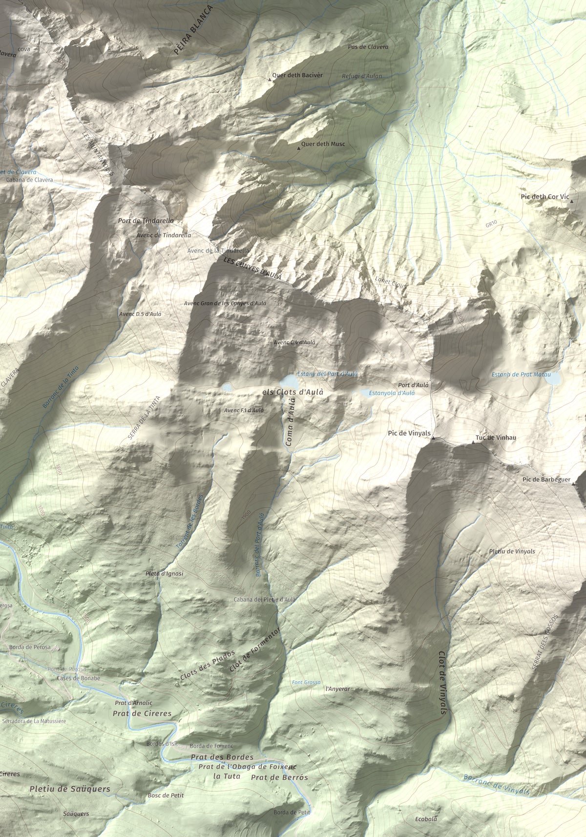 Mapa de relieve de Pic de Clavera, 2721 m, Pallars Sobirà, lámina 100 Cims de Trobart. Detalle de la zona inferior derecha. 70 × 100 cm.