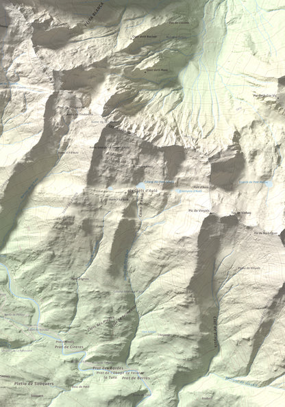 Mapa de relieve de Pic de Clavera, 2721 m, Pallars Sobirà, lámina 100 Cims de Trobart. Detalle de la zona inferior derecha. 70 × 100 cm.