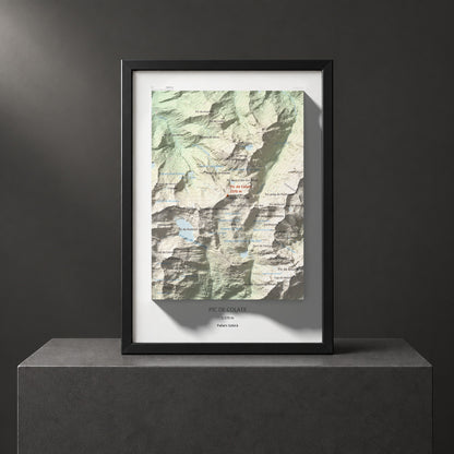 Mapa de relieve de Pic de Colatx, 2570 m, Pallars Sobirà, lámina 100 Cims de Trobart. Presentación enmarcada. 21 × 30 cm.