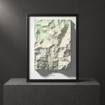 Mapa de relieve de Pic de Colatx, 2570 m, Pallars Sobirà, lámina 100 Cims de Trobart. Presentación enmarcada. 30 × 40 cm.
