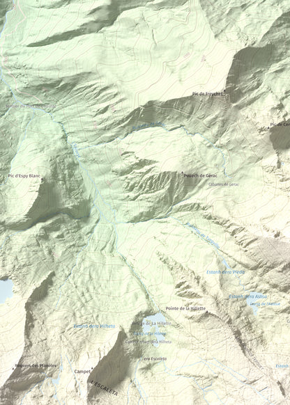 Mapa de relieve de Pic de Colatx, 2570 m, Pallars Sobirà, lámina 100 Cims de Trobart. Detalle de la zona superior izquierda. 50 × 70 cm.