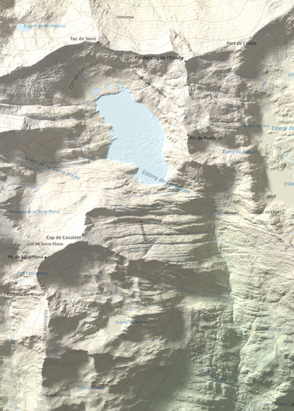 Mapa de relieve de Pic de Colatx, 2570 m, Pallars Sobirà, lámina 100 Cims de Trobart. Detalle de la zona inferior izquierda. 50 × 70 cm.