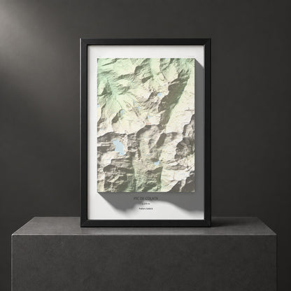 Mapa de relieve de Pic de Colatx, 2570 m, Pallars Sobirà, lámina 100 Cims de Trobart. Presentación enmarcada. 61 × 91 cm.