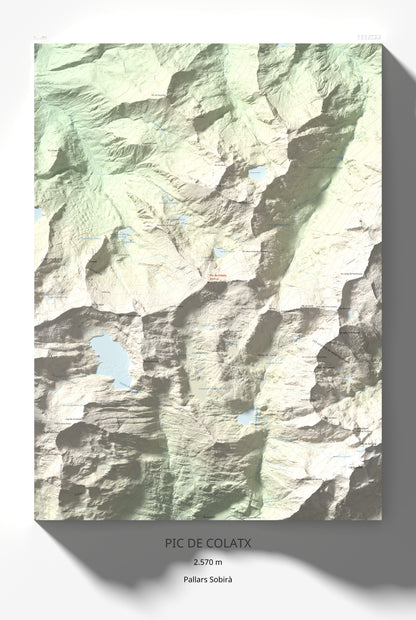 Mapa de relieve de Pic de Colatx, 2570 m, Pallars Sobirà, lámina 100 Cims de Trobart 61 × 91 cm.