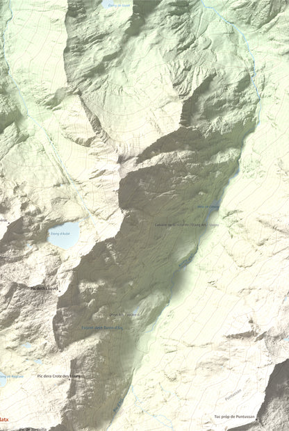Mapa de relieve de Pic de Colatx, 2570 m, Pallars Sobirà, lámina 100 Cims de Trobart. Detalle de la zona superior derecha. 61 × 91 cm.