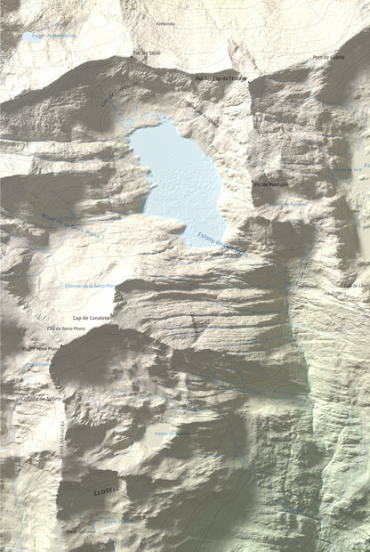 Mapa de relieve de Pic de Colatx, 2570 m, Pallars Sobirà, lámina 100 Cims de Trobart. Detalle de la zona inferior izquierda. 61 × 91 cm.