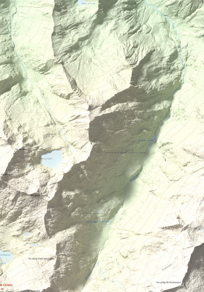 Mapa de relieve de Pic de Colatx, 2570 m, Pallars Sobirà, lámina 100 Cims de Trobart. Detalle de la zona superior derecha. 70 × 100 cm.