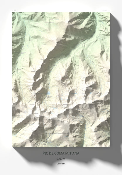 Mapa de relieve de Pic de Coma Mitjana, 2732 m, Conflent, lámina 100 Cims de Trobart 70 × 100 cm.