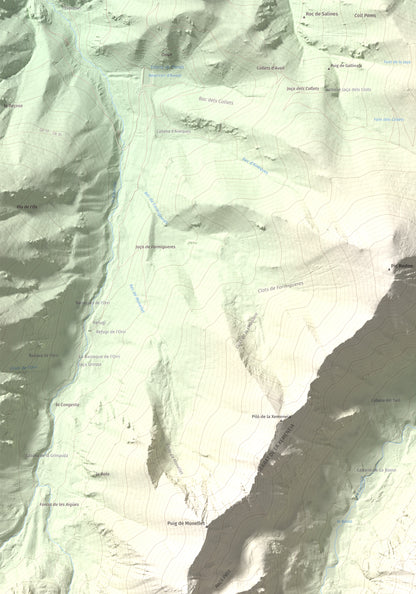 Mapa de relieve de Pic de Coma Mitjana, 2732 m, Conflent, lámina 100 Cims de Trobart. Detalle de la zona superior izquierda. 70 × 100 cm.