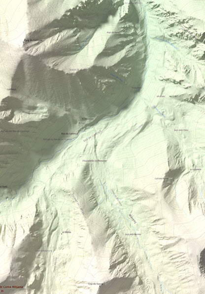 Mapa de relieve de Pic de Coma Mitjana, 2732 m, Conflent, lámina 100 Cims de Trobart. Detalle de la zona superior derecha. 70 × 100 cm.