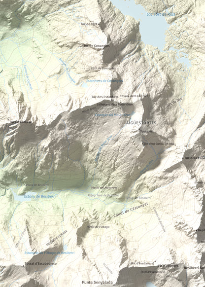 Mapa de relieve de Pic de Comaloforno, 3029 m, Alta Ribagorça, lámina 100 Cims de Trobart. Detalle de la zona superior izquierda. 50 × 70 cm.