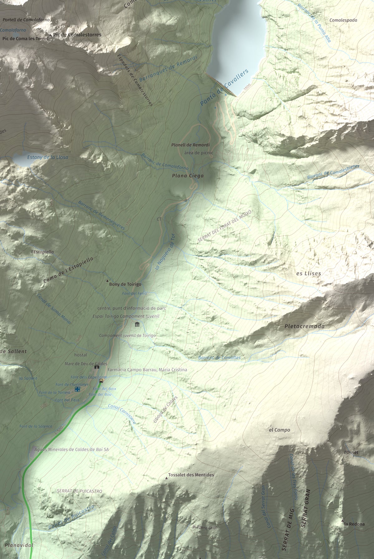 Mapa de relieve de Pic de Comaloforno, 3029 m, Alta Ribagorça, lámina 100 Cims de Trobart. Detalle de la zona inferior derecha. 61 × 91 cm.