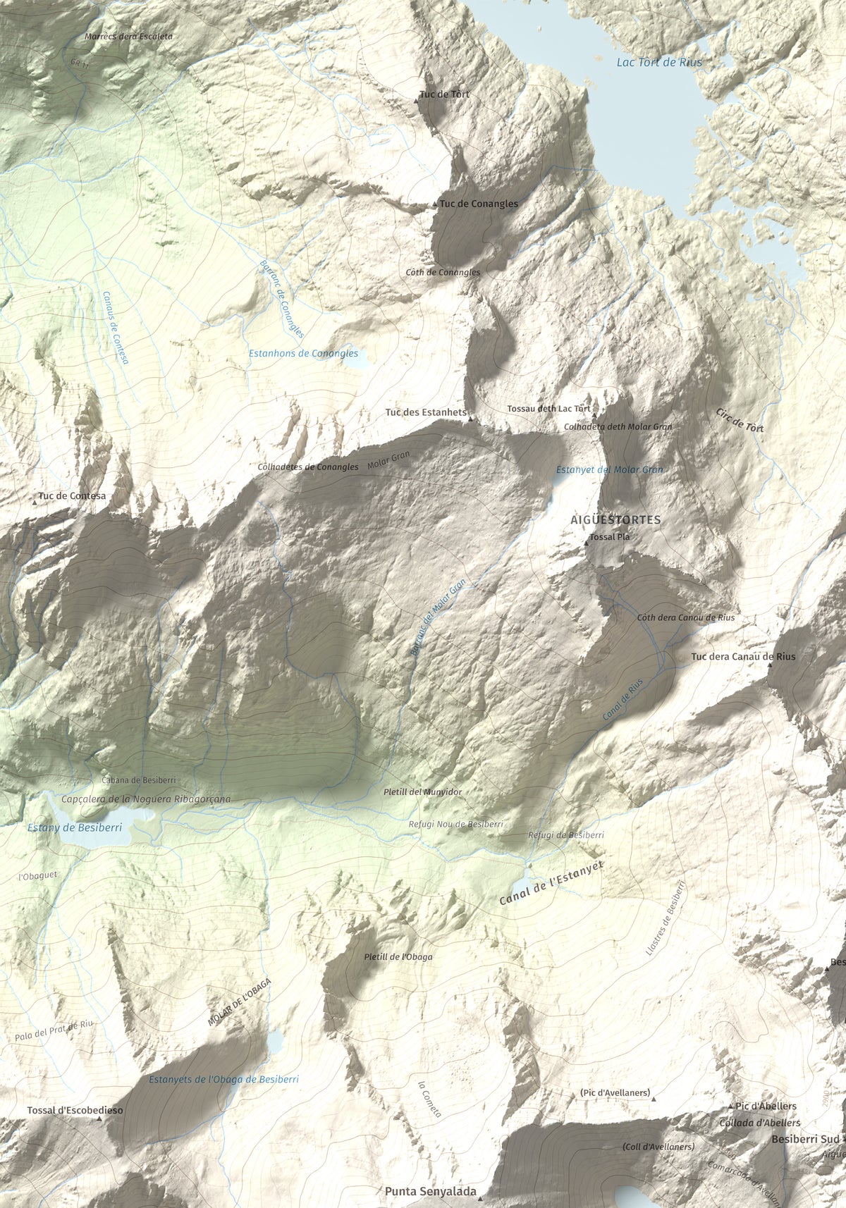 Mapa de relieve de Pic de Comaloforno, 3029 m, Alta Ribagorça, lámina 100 Cims de Trobart. Detalle de la zona superior izquierda. 70 × 100 cm.