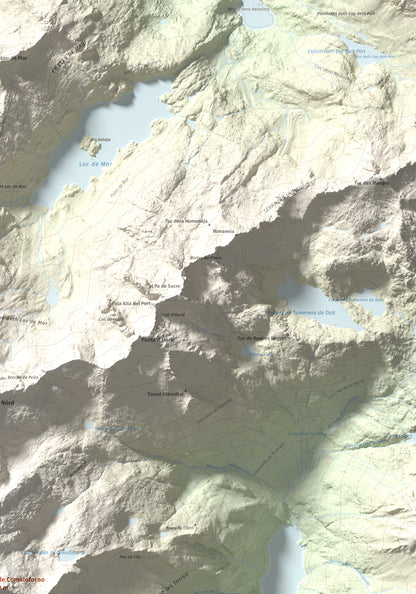 Mapa de relieve de Pic de Comaloforno, 3029 m, Alta Ribagorça, lámina 100 Cims de Trobart. Detalle de la zona superior derecha. 70 × 100 cm.