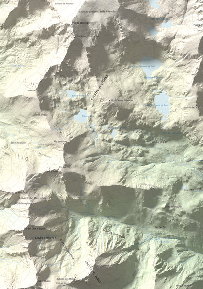 Mapa de relieve de Pic de Comaloforno, 3029 m, Alta Ribagorça, lámina 100 Cims de Trobart. Detalle de la zona inferior izquierda. 70 × 100 cm.
