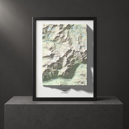 Mapa de relieve de Pic de Contraix, 2958 m, Alta Ribagorça, lámina 100 Cims de Trobart. Presentación enmarcada. 30 × 40 cm.