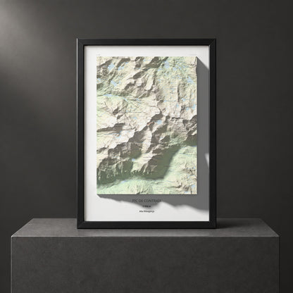 Mapa de relieve de Pic de Contraix, 2958 m, Alta Ribagorça, lámina 100 Cims de Trobart. Presentación enmarcada. 50 × 70 cm.