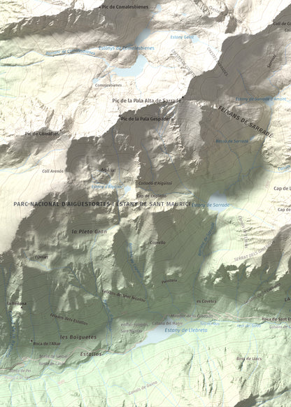 Mapa de relieve de Pic de Contraix, 2958 m, Alta Ribagorça, lámina 100 Cims de Trobart. Detalle de la zona inferior izquierda. 50 × 70 cm.