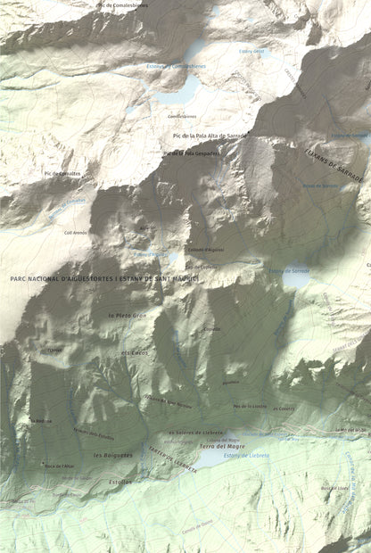 Mapa de relieve de Pic de Contraix, 2958 m, Alta Ribagorça, lámina 100 Cims de Trobart. Detalle de la zona inferior izquierda. 61 × 91 cm.
