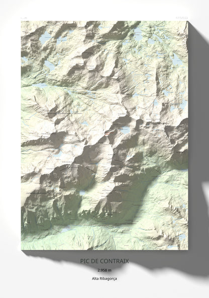 Mapa de relieve de Pic de Contraix, 2958 m, Alta Ribagorça, lámina 100 Cims de Trobart 70 × 100 cm.