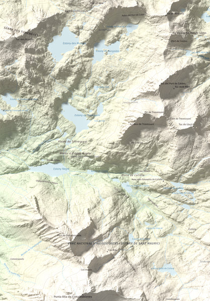 Mapa de relieve de Pic de Contraix, 2958 m, Alta Ribagorça, lámina 100 Cims de Trobart. Detalle de la zona superior izquierda. 70 × 100 cm.