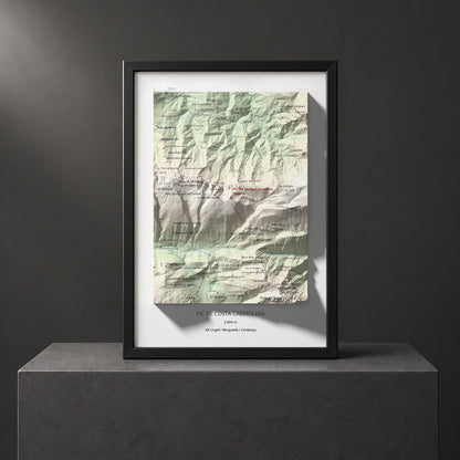 Mapa de relieve de Pic de Costa Cabirolera, 2604 m, Alt Urgell · Berguedà · Cerdanya, lámina 100 Cims de Trobart. Presentación enmarcada. 21 × 30 cm.