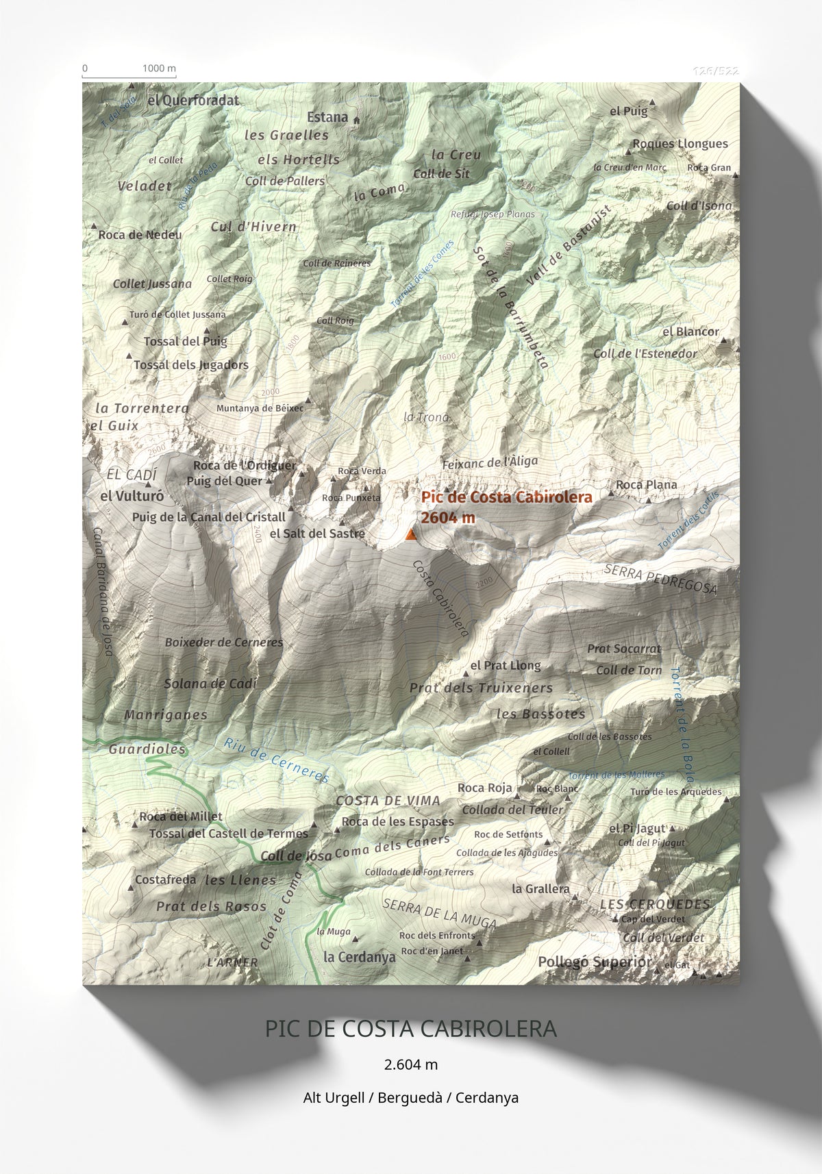 Mapa de relieve de Pic de Costa Cabirolera, 2604 m, Alt Urgell · Berguedà · Cerdanya, lámina 100 Cims de Trobart 21 × 30 cm.