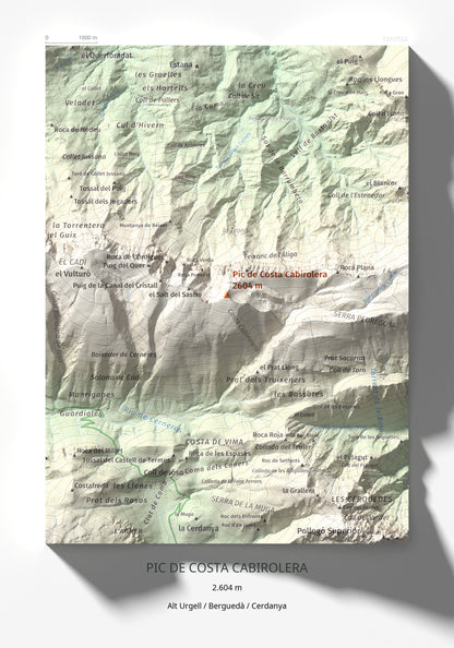 Mapa de relieve de Pic de Costa Cabirolera, 2604 m, Alt Urgell · Berguedà · Cerdanya, lámina 100 Cims de Trobart 21 × 30 cm.