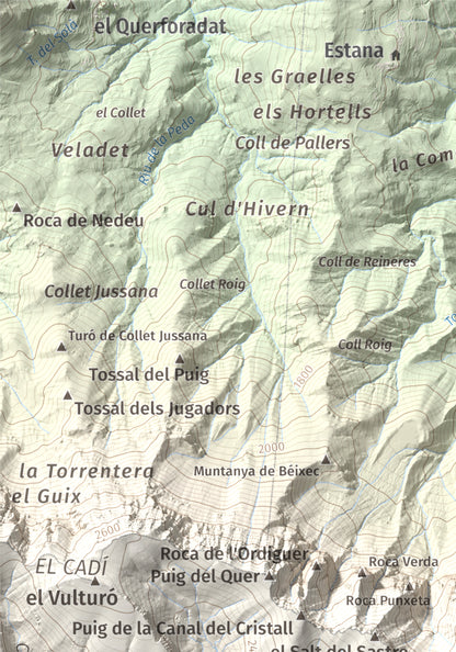 Mapa de relieve de Pic de Costa Cabirolera, 2604 m, Alt Urgell · Berguedà · Cerdanya, lámina 100 Cims de Trobart. Detalle de la zona superior izquierda. 21 × 30 cm.