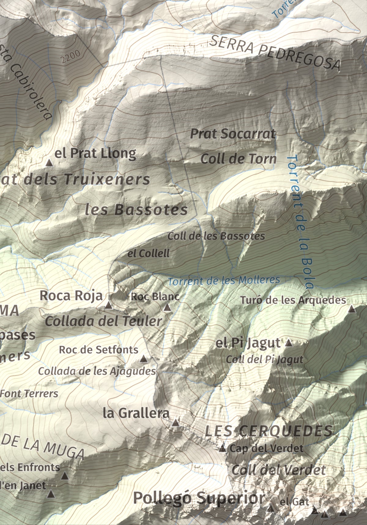 Mapa de relieve de Pic de Costa Cabirolera, 2604 m, Alt Urgell · Berguedà · Cerdanya, lámina 100 Cims de Trobart. Detalle de la zona inferior derecha. 21 × 30 cm.