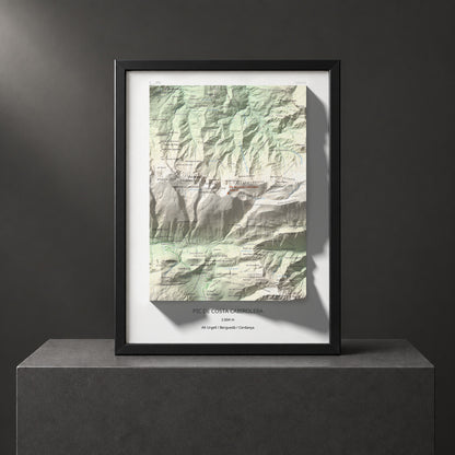 Mapa de relieve de Pic de Costa Cabirolera, 2604 m, Alt Urgell · Berguedà · Cerdanya, lámina 100 Cims de Trobart. Presentación enmarcada. 30 × 40 cm.