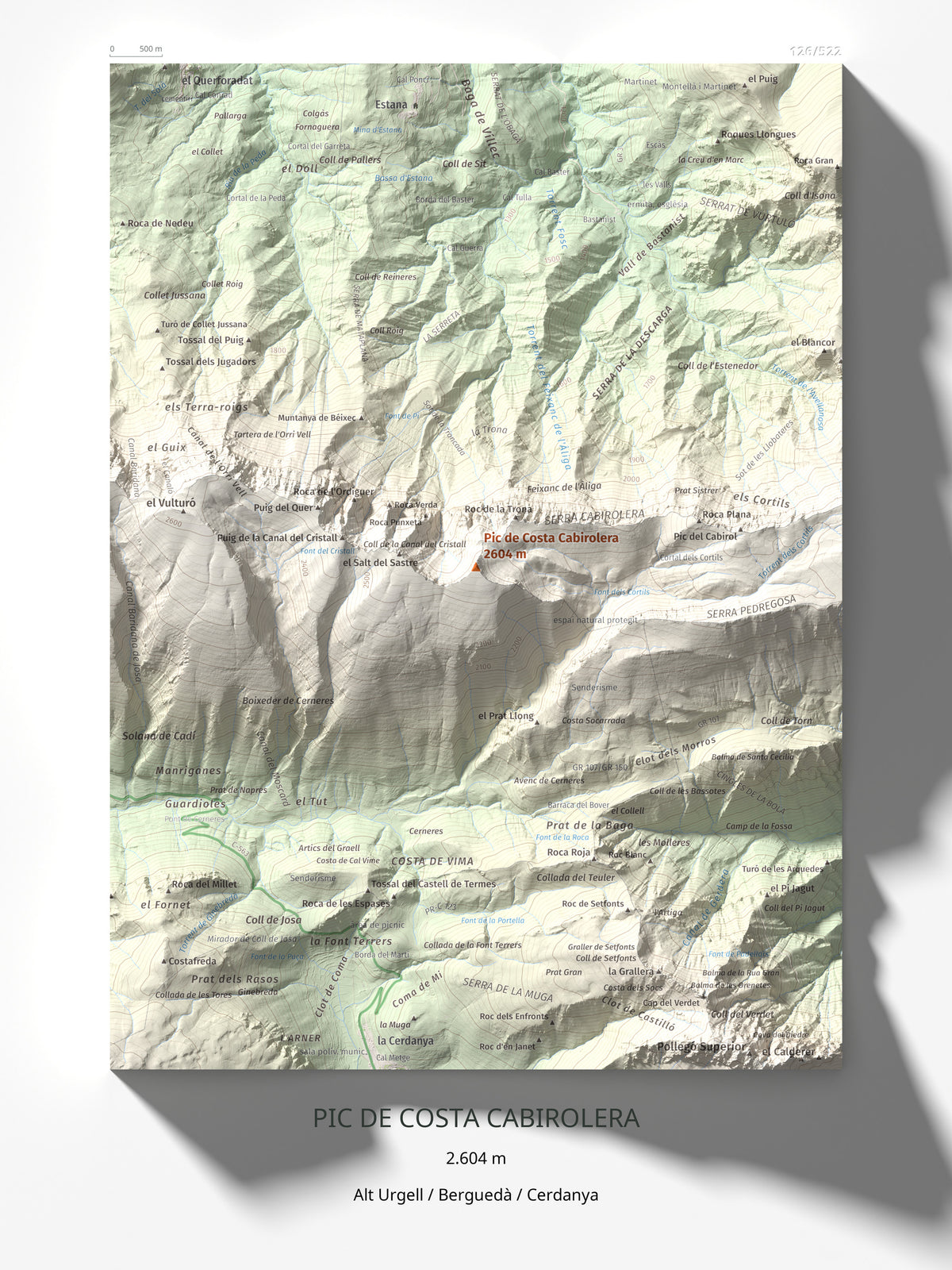 Mapa de relieve de Pic de Costa Cabirolera, 2604 m, Alt Urgell · Berguedà · Cerdanya, lámina 100 Cims de Trobart 30 × 40 cm.
