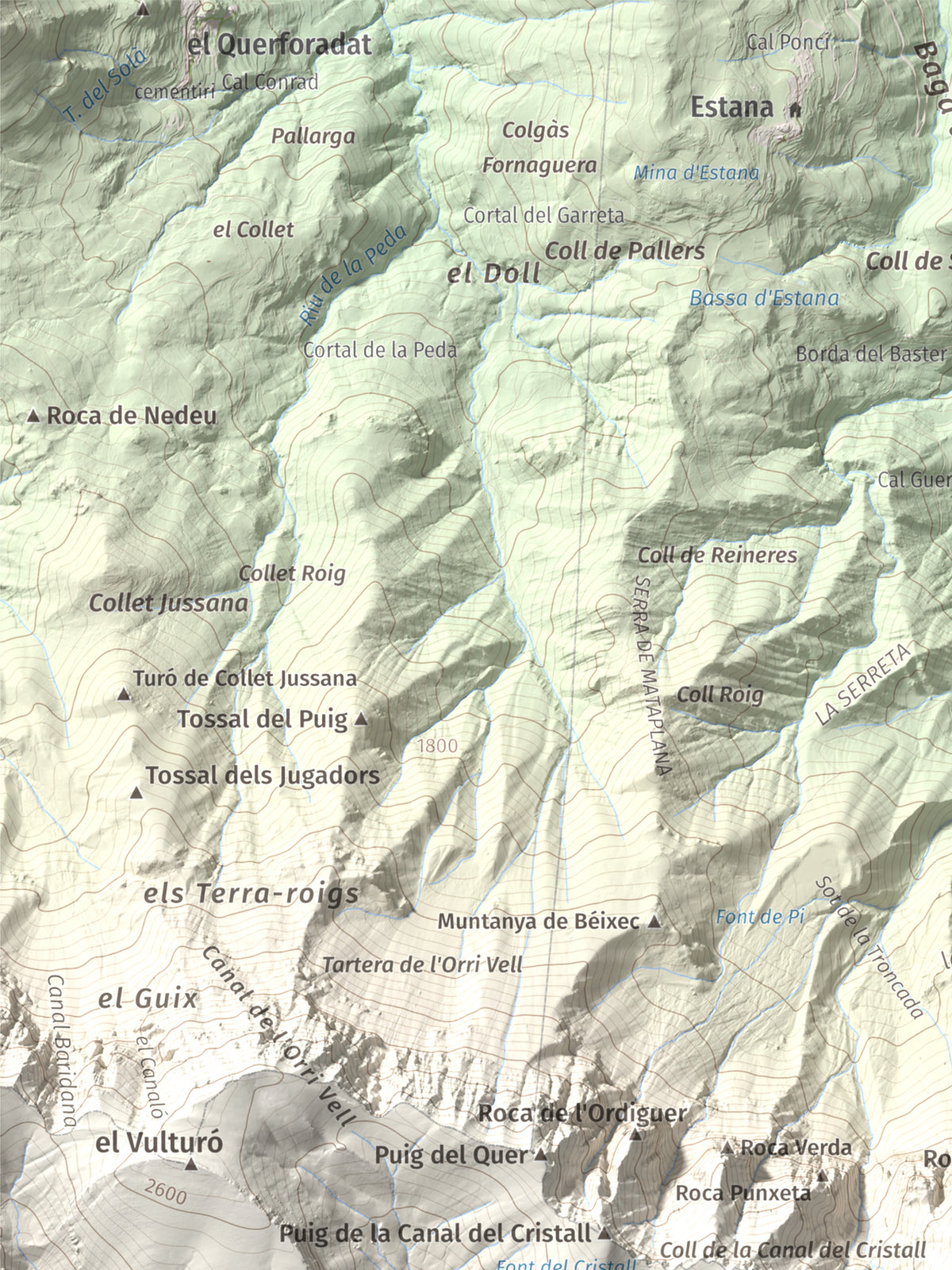 Mapa de relieve de Pic de Costa Cabirolera, 2604 m, Alt Urgell · Berguedà · Cerdanya, lámina 100 Cims de Trobart. Detalle de la zona superior izquierda. 30 × 40 cm.